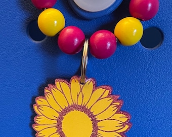 Glitter sunflower bogg bag Charm Keychain with beads