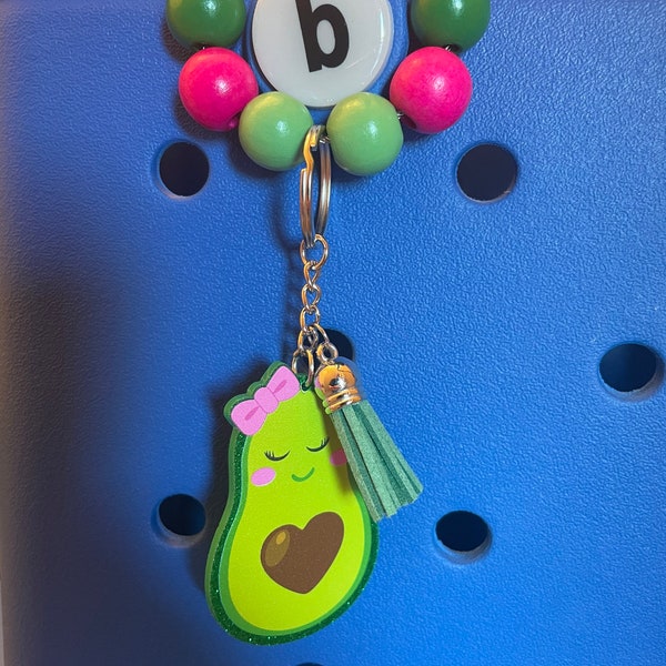 Girl avocado bogg bag Charm Keychain with beads and tassel
