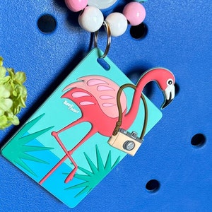 Flamingo with a camera Bogg Bag Hanging Charm with beads