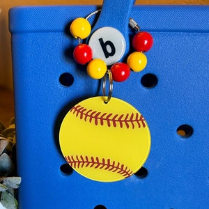 Softball bogg bag Charm Keychain with beads