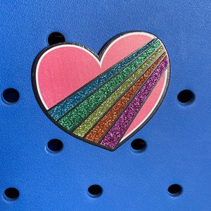 Rainbow sparkle heart Bogg Bag button charm