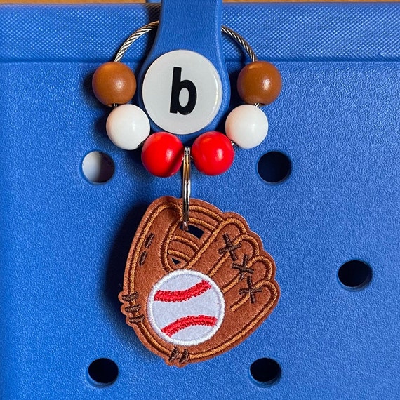 Baseball glove and ball Bogg Bag Tote Patch Keychain with beads
