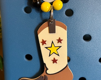 Cowboy boot Bogg Bag Charm Keychain with beads