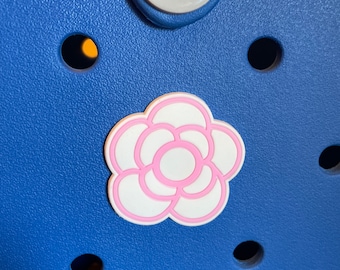 Pink and white flower Bogg Bag Tote Button Charm