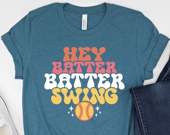 Vintage Hey Batter Batter Swing Tee, Baseball Shirt, Baseball Game Tee, Ballpark Shirt, Baseball Mom Shirt, Distressed Baseball Season Tee
