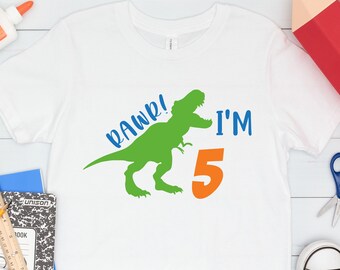 Rawr I'm 5, 5th Birthday Dinosaur Shirt, Five Years Old, Fifth Birthday Tee, Dino Shirt, Boys Dinosaur Party, Funny Birthday Shirts for Kids