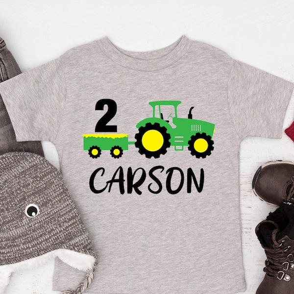 Custom Tractor Birthday Shirt, Personalized Green Tractor T-shirt, Farm Birthday,Any Name and Age, Truck Boy Girl Baby Toddler Birthday Gift