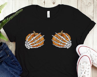 Pumpkin Boob Shirt, Skeleton Boob Shirt, Skeleton Hands Tshirt, Funny Fall Sweatshirt Gift, Vintage halloween shirt, Pumpkin Shirt, Boobies