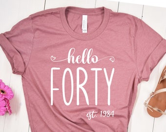 Hello Forty Shirt, Hello 40 Shirt, 40th Birthday Shirt, Fortieth Birthday Shirt, Hello 40 Heart Shirt, Est 1985 Shirt, Birthday Gift, Forty