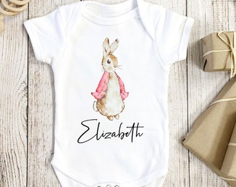 Personalized Easter Baby Girl Onesie®,Peter Rabbit Girl Bodysuit,Cute Easter Bunny Baby Gift,Cute Easter Bunny Bodysuit,Custom Peter Onesie®