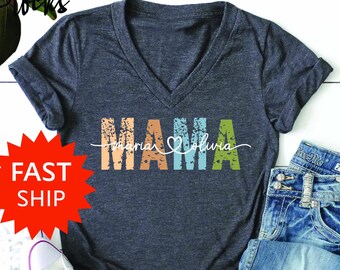 Custom Mama Vneck Shirt, Mom Shirt With Names, Personalized Mama Vneck T-shirt, Mother's Day Vneck Shirt, Mama With Children Names Tshirt
