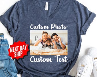 Custom Text V-Neck Shirts, Personalized Photo Shirt, Make Your Own V-Neck Shirt, Custom Business Logo V-Neck T-Shirt, Custom Image Outfit