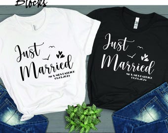 Just Married T-Shirt, Personalized Husband and Wife Couples Honeymoon T-Shirt, Finally Matching Wedding Tee, Mr and Mrs Any Name Any Date