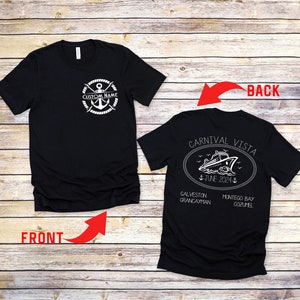 a black t - shirt with a picture of the back and front of the shirt