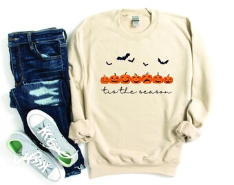 T Is The Season Sweatshirt, Halloween Sweatshirt, Spooky Season, Coffee Sweatshirt, Halloween Gift, Autumn Sweatshirt, Womens Sweatshirt