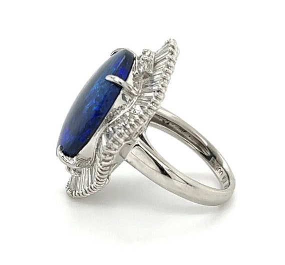 Estate Black Opal and Diamond Ballerina Ring in P… - image 3