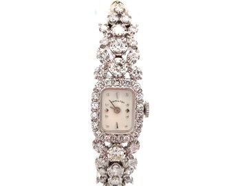 Vintage Hamilton dames dresswatch met diamanten in 14kt witgoud