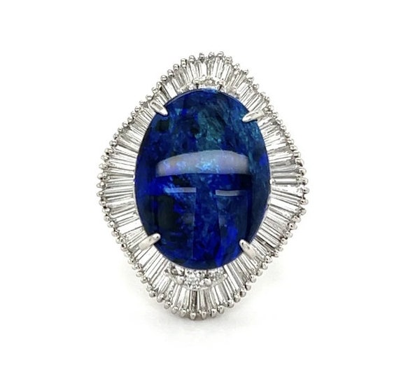 Estate Black Opal and Diamond Ballerina Ring in P… - image 2