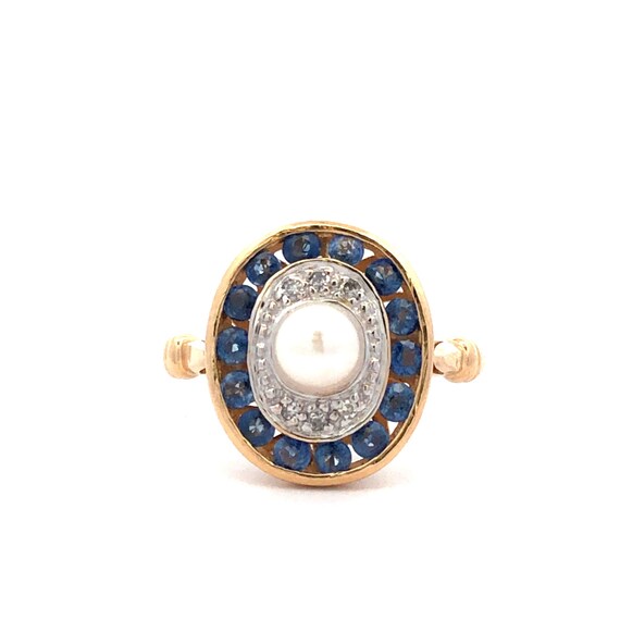 Victorian Revival Style Pearl and Sapphire Ring i… - image 2