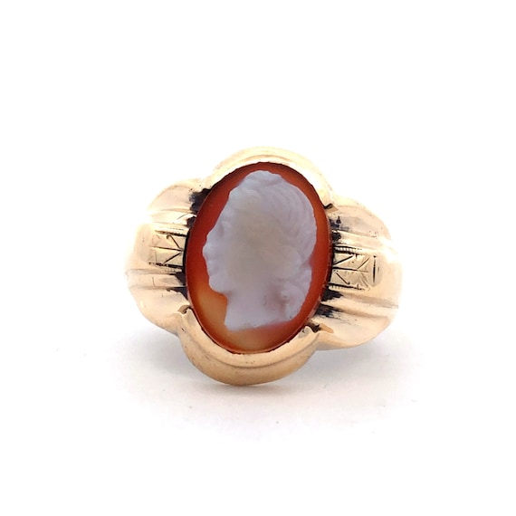 Estate 1960s Agate Cameo Ring - image 1