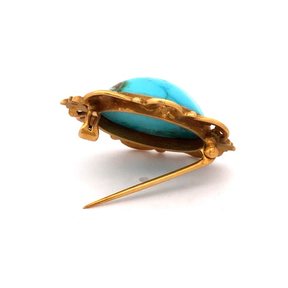 Victorian circa 1850's Turquoise Brooch in 14kt G… - image 3