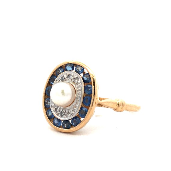 Victorian Revival Style Pearl and Sapphire Ring i… - image 1