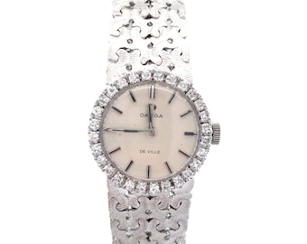 Vintage Omega dames de ville dresswatch met diamanten in 18kt witgoud