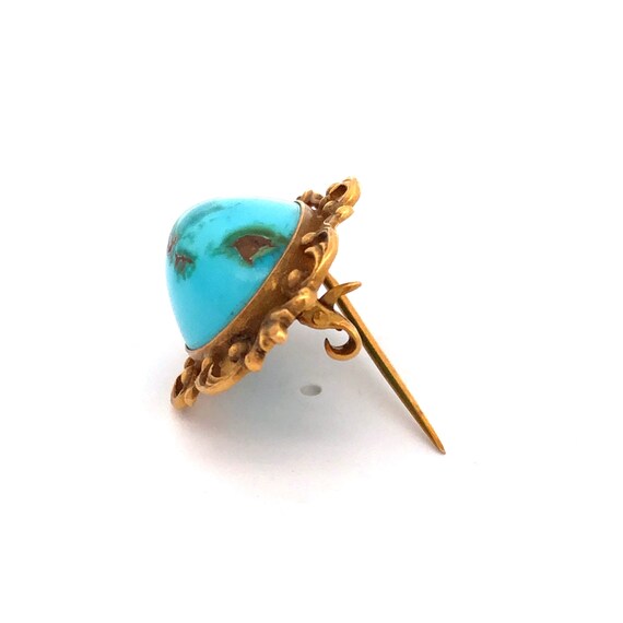 Victorian circa 1850's Turquoise Brooch in 14kt G… - image 2