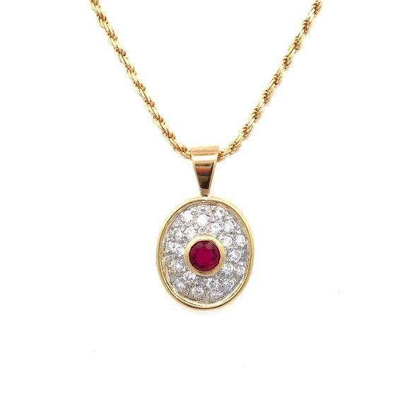 Estate Burmese Ruby and Diamond Pendant in 18kt G… - image 1