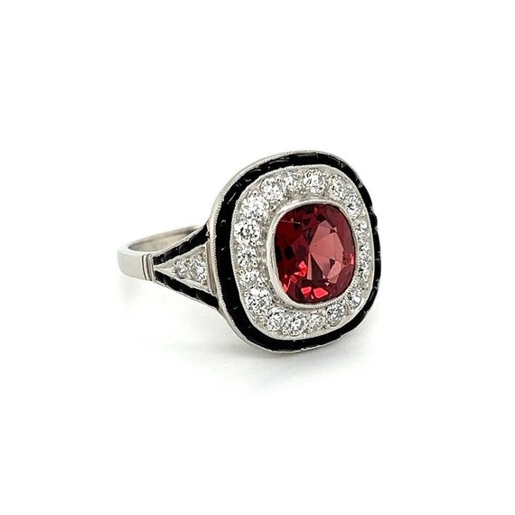 Art Deco No Heat Spinel with Diamonds and Onyx in… - image 1