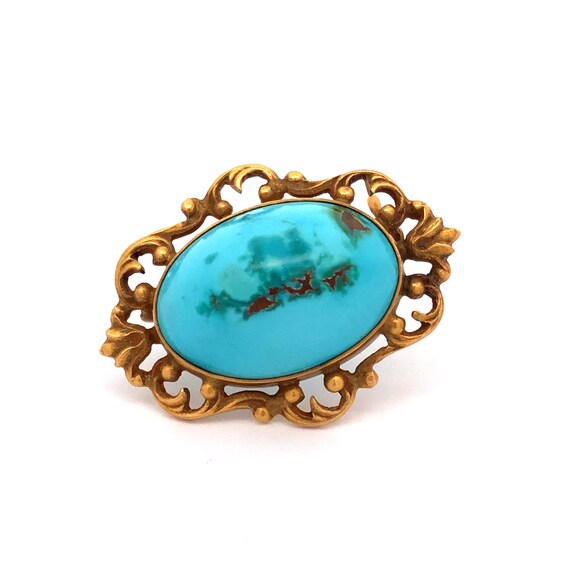 Victorian circa 1850's Turquoise Brooch in 14kt G… - image 1