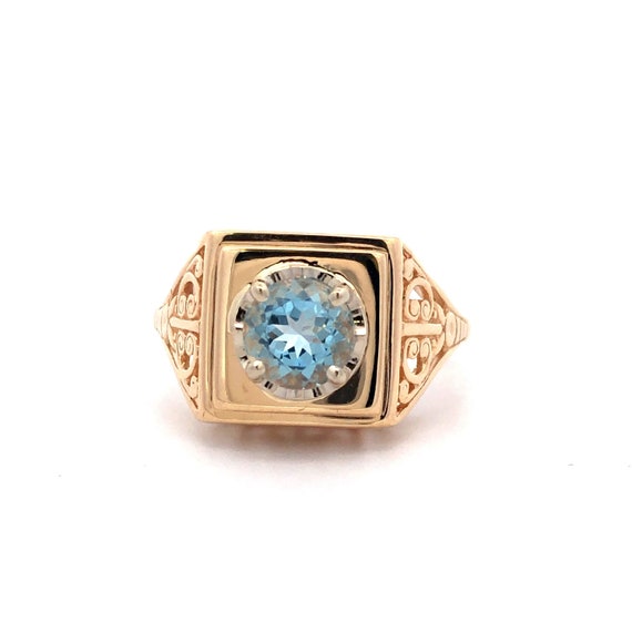 Estate Aquamarine Scroll Ring in 14kt Gold - image 2