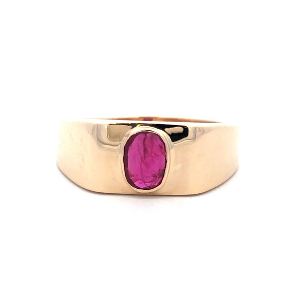 Estate Men's Ruby Solitaire Ring in 14kt Yellow G… - image 2