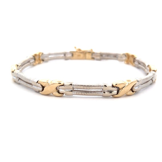 Estate Two Tone Bar and X Link Bracelet in 14kt
