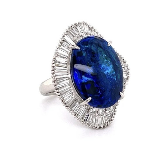 Estate Black Opal and Diamond Ballerina Ring in P… - image 1