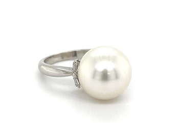 Vintage South Sea Pearl and Diamond Ring in Platinum