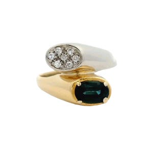 Modern 18K Yellow and White Gold Sapphire Bypass Ring