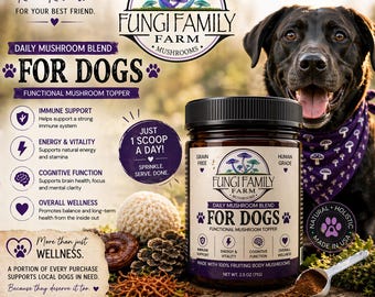 Mushroom Powder for Dogs | Lion’s Mane, Turkey Tail & Reishi | Daily Wellness Support | Natural Dog Food Topper | Fungi Family Farm