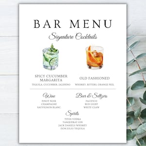 Wedding Bar Menu Template, Printable Ceremony, Bar Menu, Instant Download, Editable Text, Signature Cocktails, Additional Cocktail Images