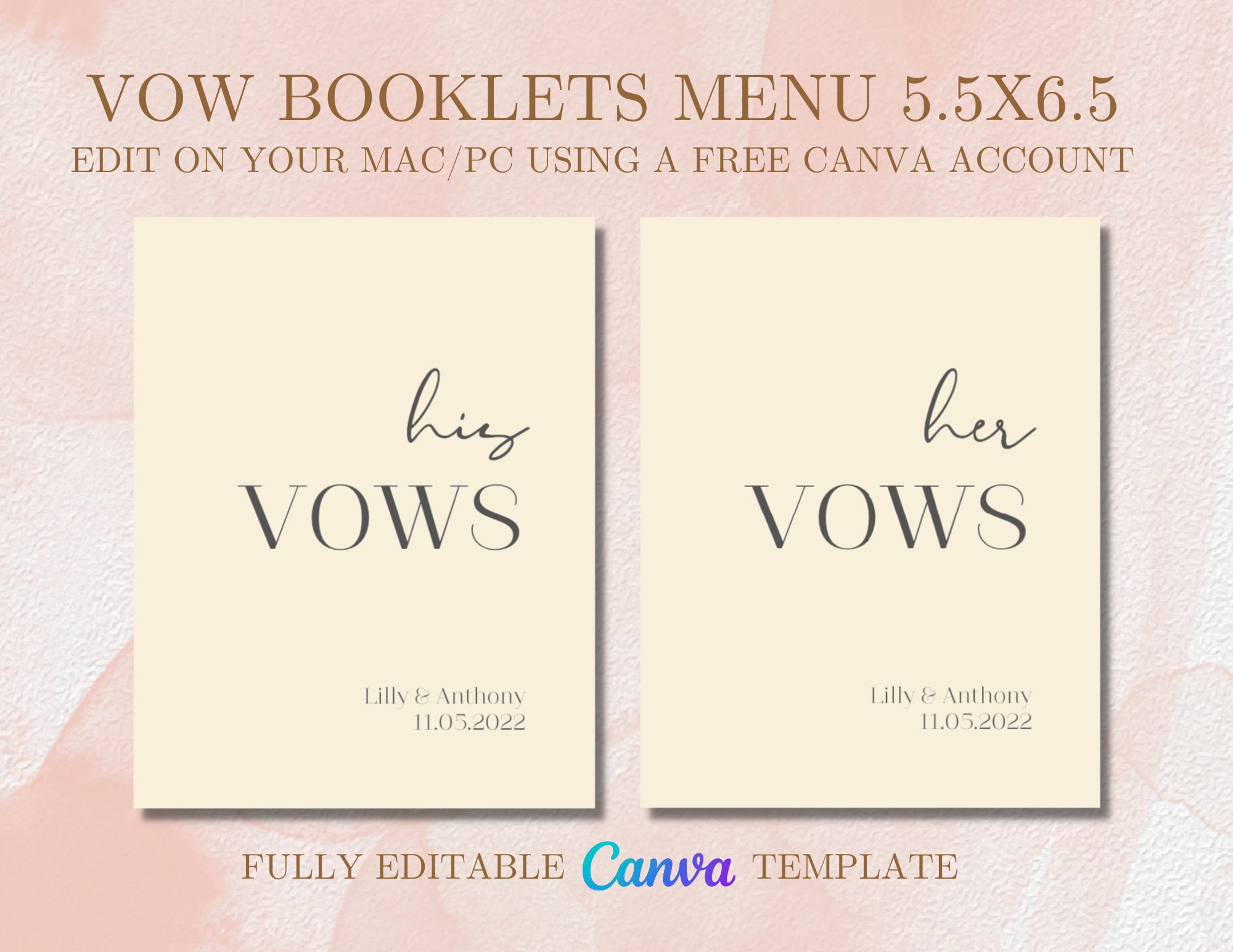 Wedding Vow Book Template, Editable His and Her Vows, Printable Personalized Vow Book, Custom Wedding Vows Keepsake - Etsy for His And Her Vows Printable Free
