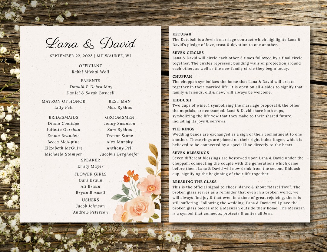 Jewish Wedding Program Template Jewish Explanations Judaica Floral Jewish Wedding Program Template Jewish Explanations Judaica Floral