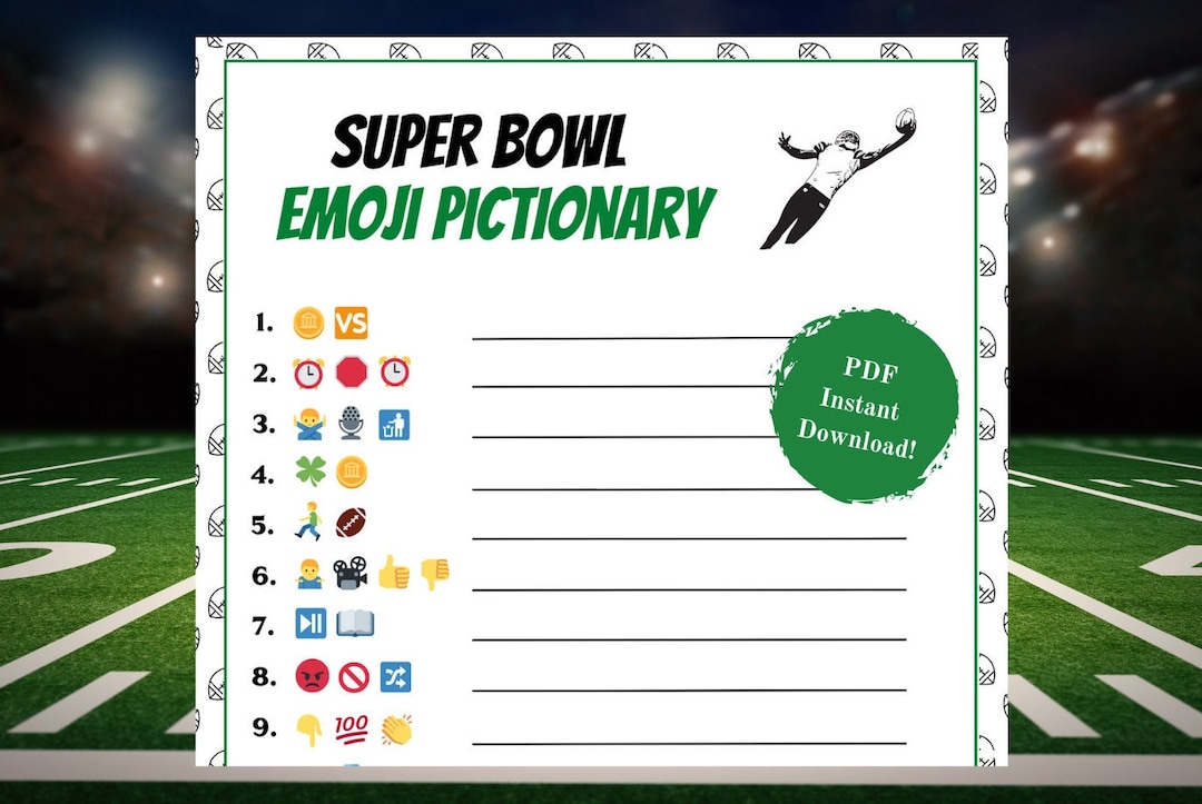 Super Bowl Emoji Pictionary Football Emoji Printable Super Etsy