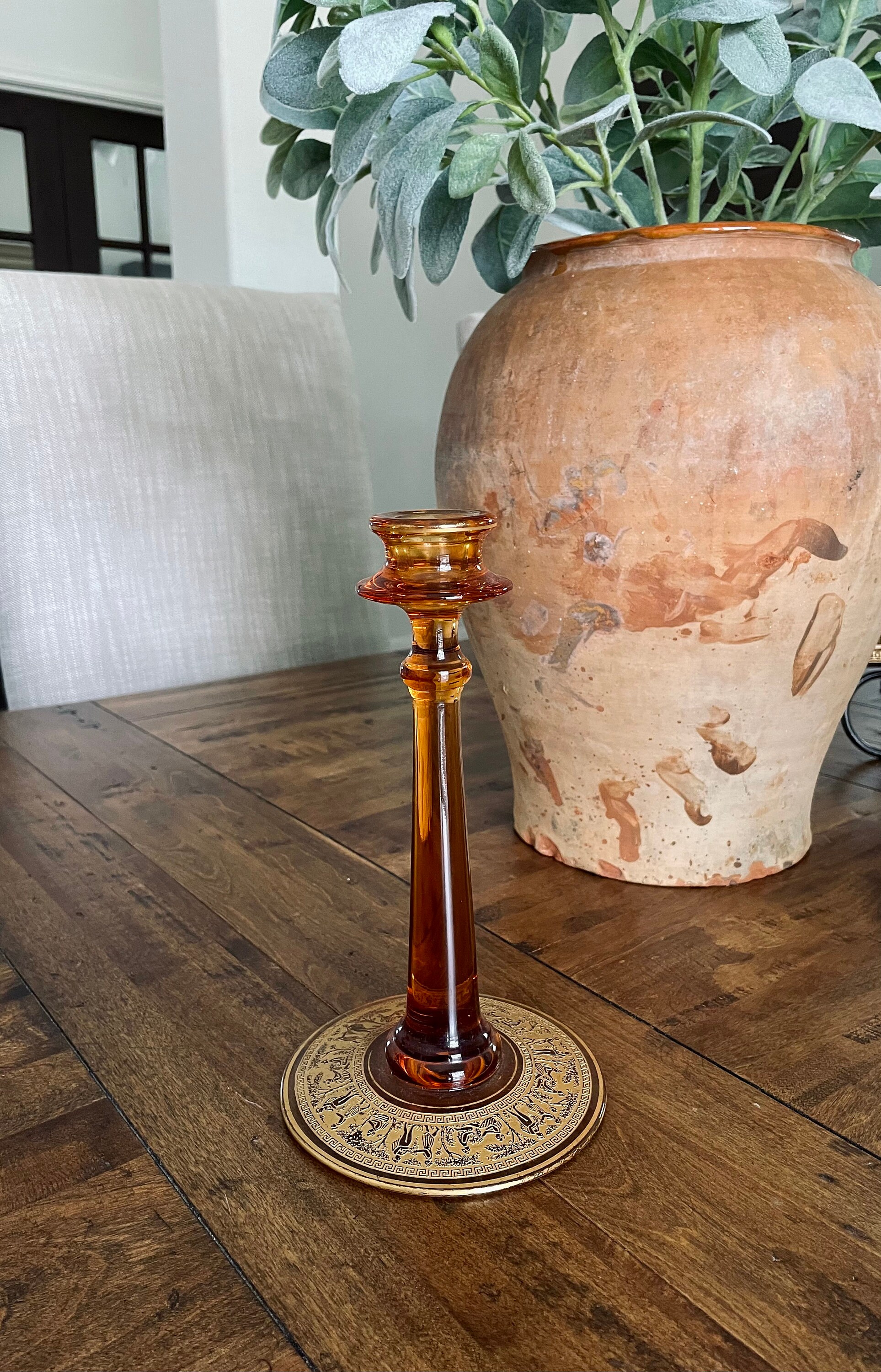 RARE Vintage Fostoria Etched Amber Glass Candlestick Holder Etsy