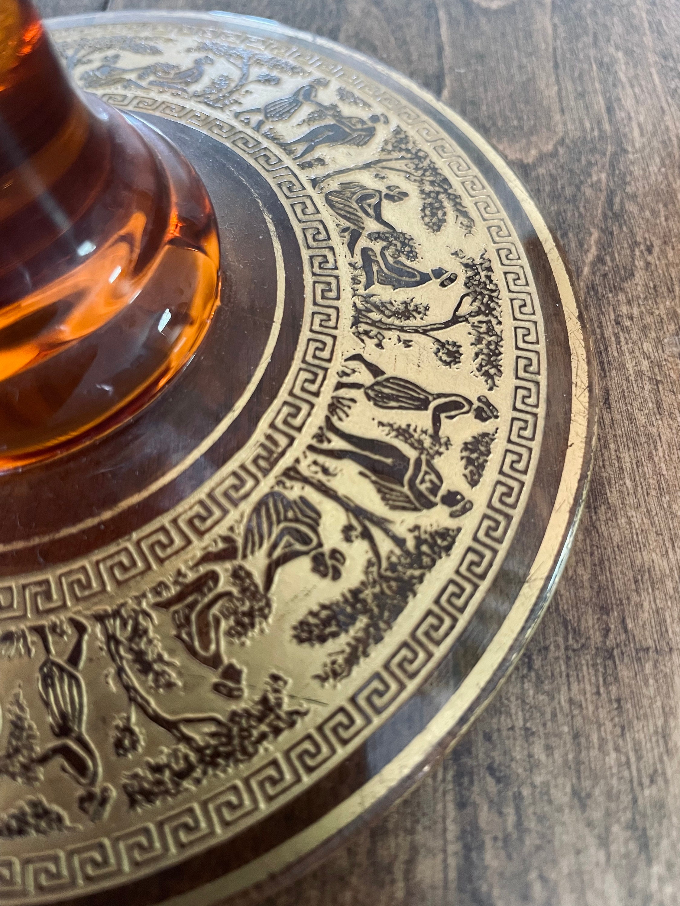 RARE Vintage Fostoria Etched Amber Glass Candlestick Holder Etsy