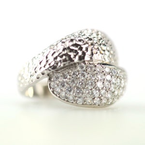 Sterling silver women&#39;s ring, with zirconia, band ring, curved, hammered, Rg.57