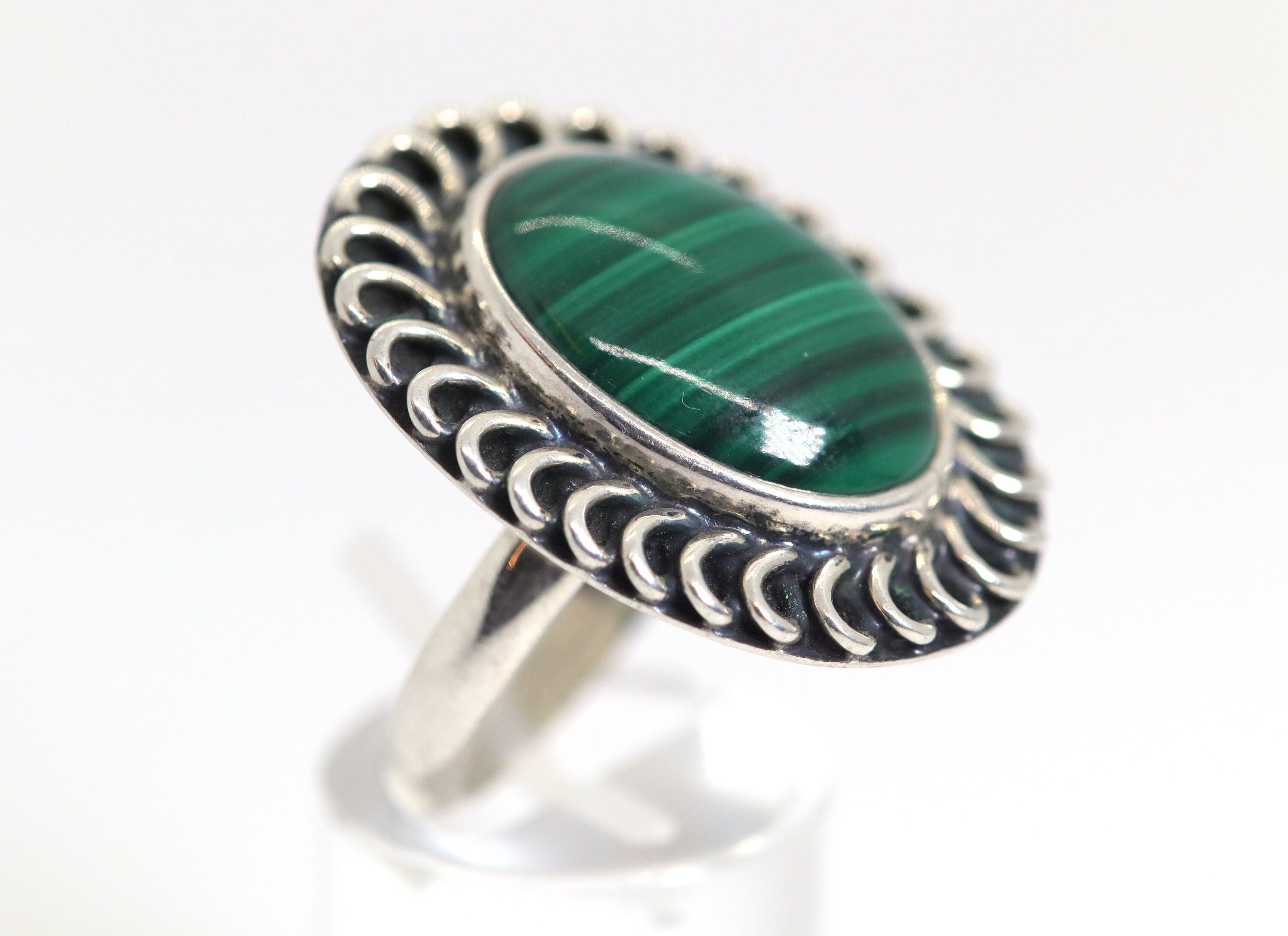 Vintage Sterling Silver Ring (925 Mexico) + Malachite & Galvanized 
