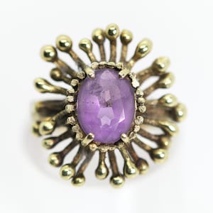 Vintage 585 / 14kt yellow gold ladies ring, Amethyst Floral Natural Organic Flower