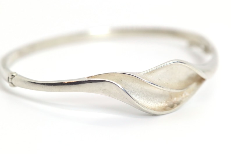 Silver bangle 925 Scandinavia design, matted & curved shape 17 cm Hermann Siersbol H.S image 3