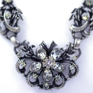 Vintage, designer, silver necklace, floral, + many zirconia stones Length: 39 cm