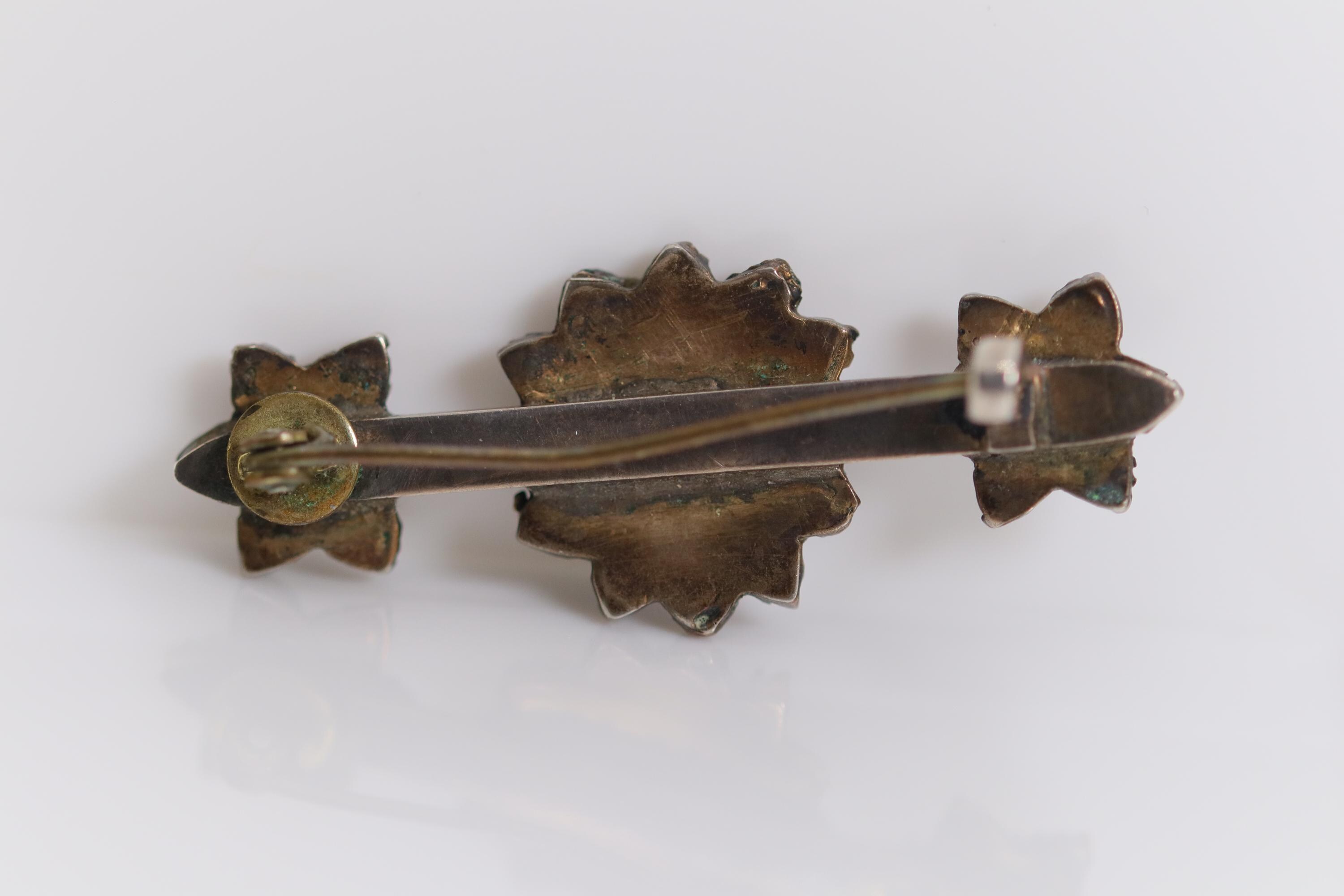 Broche Vintage Grenat Trèfle Bohème Vers 1900 - RARE - Tombak - Allemagne